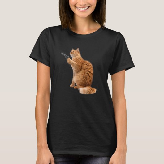 Lustige Katze mit Waffe Kätzchen T-Shirt (Vorderseite)