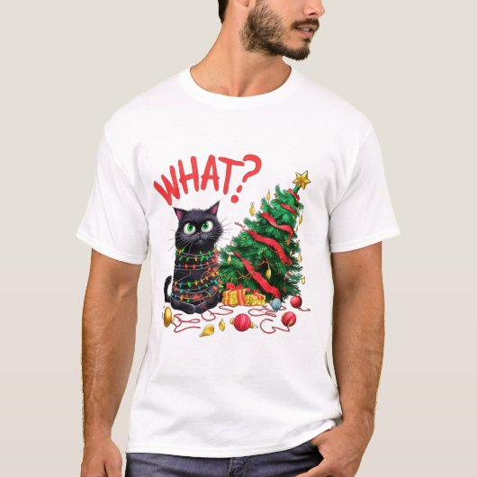 Lustige Katze mit Weihnachtsbaum T-Shirt (Vorderseite)