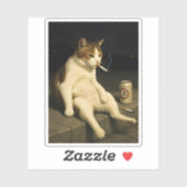 Lustige Katze mit Zigarette Gen Z Meme Aufkleber (Blatt)