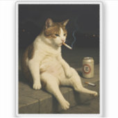 Lustige Katze mit Zigarette Gen Z Meme Aufkleber (Vorderseite)
