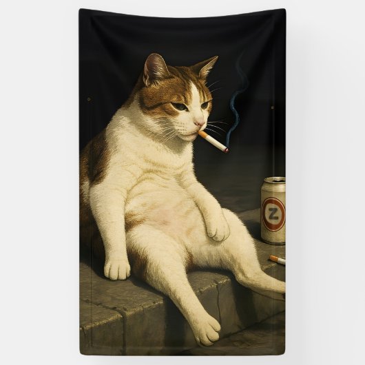 Lustige Katze mit Zigarette Gen Z Meme Banner (Vertikal)