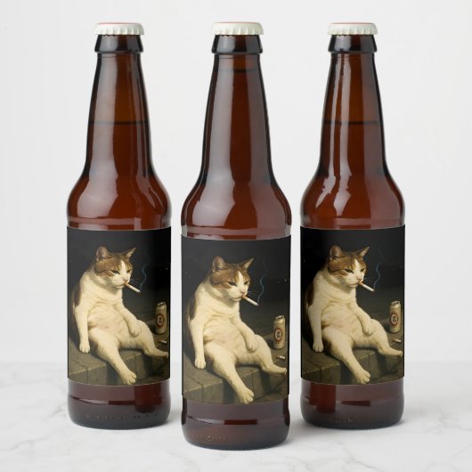 Lustige Katze mit Zigarette Gen Z Meme Bierflaschenetikett (Flaschen)