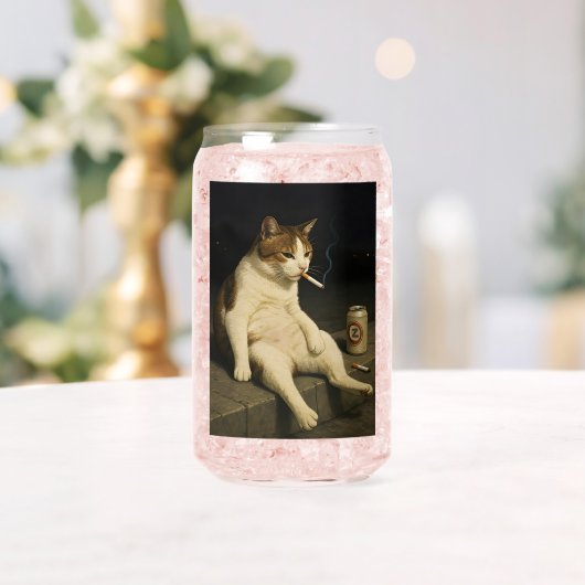 Lustige Katze mit Zigarette Gen Z Meme Dosenglas (Insitu (Hochzeit))