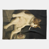 Lustige Katze mit Zigarette Gen Z Meme Geschirrtuch (Horizontal)