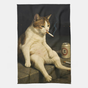 Lustige Katze mit Zigarette Gen Z Meme Geschirrtuch