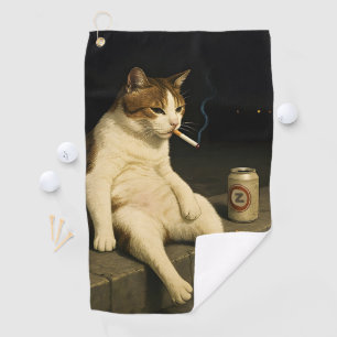 Lustige Katze mit Zigarette Gen Z Meme Golfhandtuch