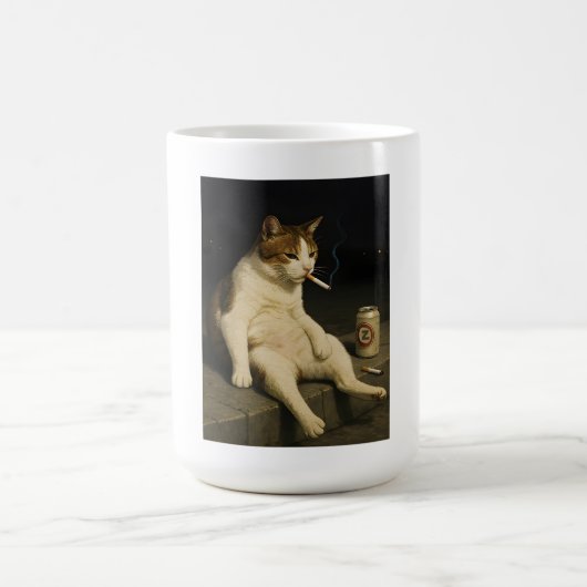 Lustige Katze mit Zigarette Gen Z Meme Kaffeetasse (Mittel)