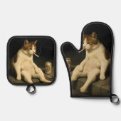 Lustige Katze mit Zigarette Gen Z Meme Ofenhandschuh & Topflappen-Set (Vorderseite)