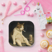 Lustige Katze mit Zigarette Gen Z Meme Pappteller (Party)