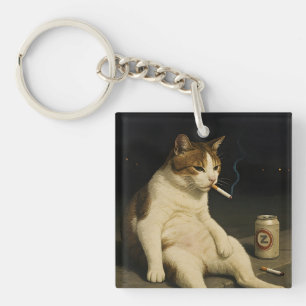 Lustige Katze mit Zigarette Gen Z Meme Schlüsselanhänger