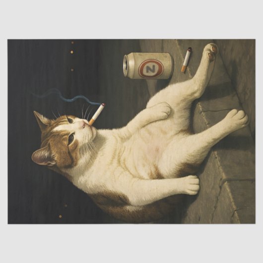 Lustige Katze mit Zigarette Gen Z Meme Seidenpapier (Vorderseite)