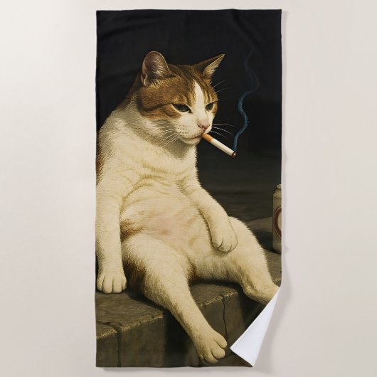 Lustige Katze mit Zigarette Gen Z Meme Strandtuch (Vorderseite)