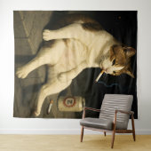 Lustige Katze mit Zigarette Gen Z Meme Wandteppich (Beispiel (Horizontal))