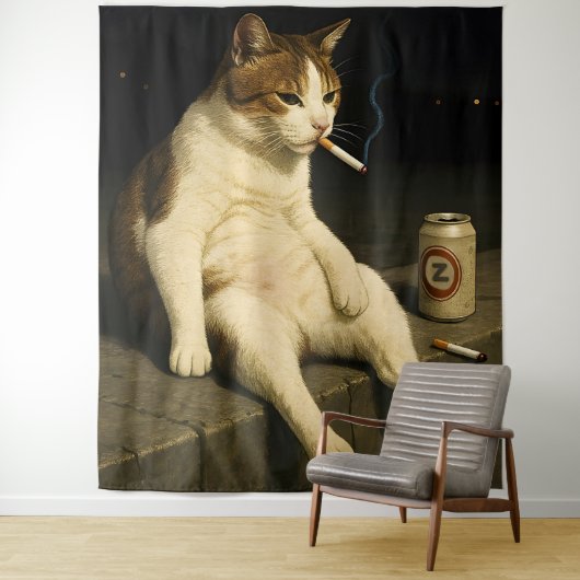 Lustige Katze mit Zigarette Gen Z Meme Wandteppich (Beispiel)