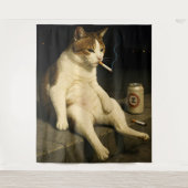 Lustige Katze mit Zigarette Gen Z Meme Wandteppich (Vorderseite)