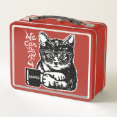 Lustige Katze motiviert durch Kaffee Metall Brotdose (Rückseite)