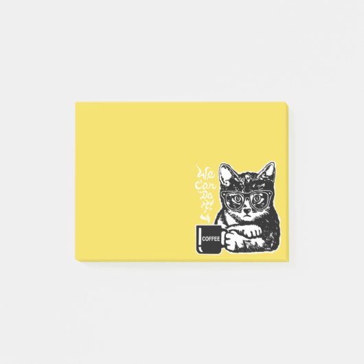 Lustige Katze motiviert durch Kaffee Post-it Klebezettel (Vorderseite)