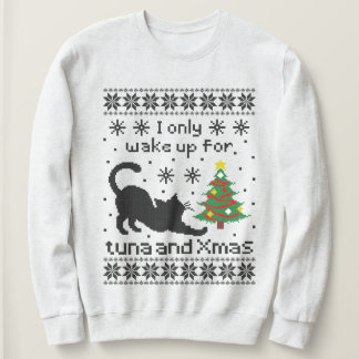 Lustige Katze Pixel Strick hässliches Weihnachten Sweatshirt