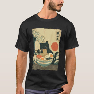 Lustige Katze Ramen Große Welle vor Kanagawa Kunst T-Shirt