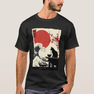 Lustige Katze Ramen Große Welle vor Kanagawa Kunst T-Shirt