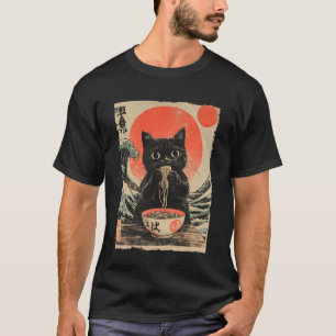 Lustige Katze Ramen Große Welle Vor Kanagawa Kunst T-Shirt