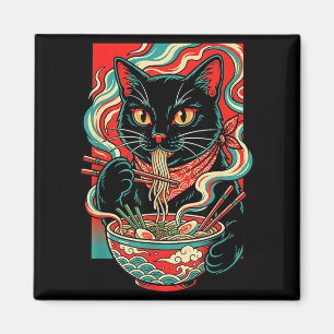 Lustige Katze Ramen Japanische Grafik Kawaii Retro Magnet