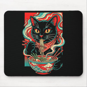 Lustige Katze Ramen Japanische Grafik Kawaii Retro Mousepad
