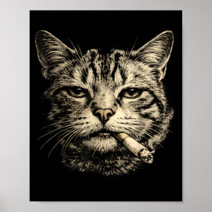 Lustige Katze raucht Zigarette Feline Tabby Poster