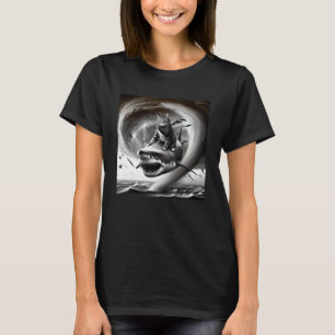 Lustige Katze reitet auf einem Hai im Tornado-Meme T-Shirt