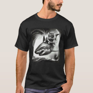 Lustige Katze reitet auf einem Hai im Tornado-Meme T-Shirt