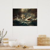Lustige Katze reitet auf Hai Poster (Küche)