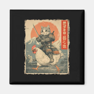 Lustige Katze reitet auf Huhn japanische Ukiyo-e-K Magnet