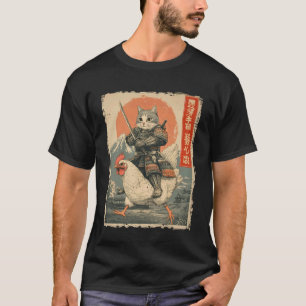 Lustige Katze reitet auf Huhn japanische Ukiyo-e-K T-Shirt
