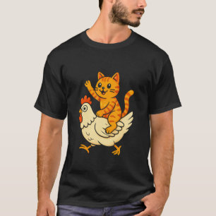 Lustige Katze Reitet Huhn Cartoon Lustige Süße Kat T-Shirt