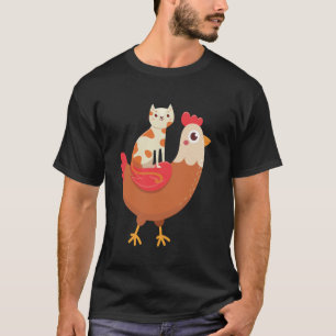 Lustige Katze Reitet Huhn Liebhaber Whimsical Kätz T-Shirt