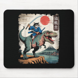 Lustige Katze reitet T-Rex japanische Ukiyo-e-Kuns Mousepad