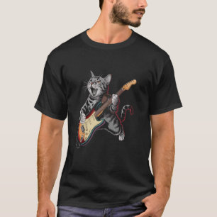 Lustige Katze Rock & Roll Gitarre Vintage 80er Mus T-Shirt