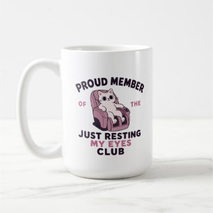 Lustige Katze ruht Augen Massage-Sessel Kaffeetasse