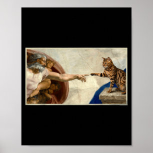 Lustige Katze schlägt Gottes Hand Parodie Renaissa Poster