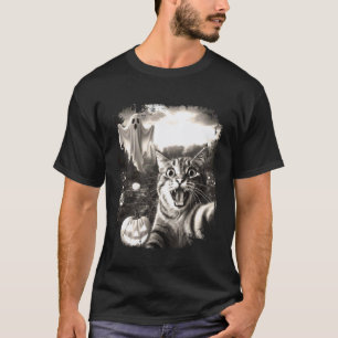 Lustige Katze Selfie Halloween Geist Humor T-Shirt