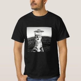 lustige Katze Selfie mit Alien UFO T-Shirt