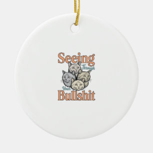 Lustige Katze sieht durch Ihr Vintage-Des Keramik Ornament