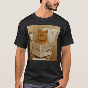 Lustige Katze sitzt auf der Toilette und liest Zei T-Shirt