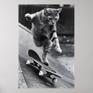 Lustige Katze Skateboardfahren Druck Vintage Schwa Poster