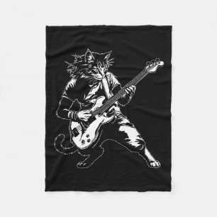 Lustige Katze spielt B-Gitarre Rockmusikliebhaber Fleecedecke