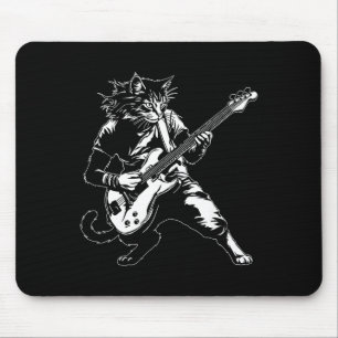 Lustige Katze spielt B-Gitarre Rockmusikliebhaber Mousepad