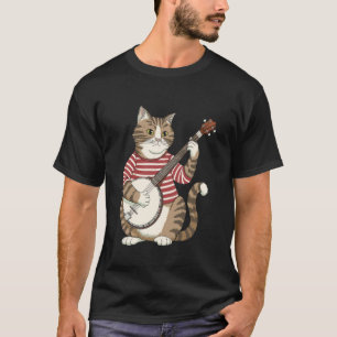 Lustige Katze spielt Banjo Tiermusik Kunst T-Shirt