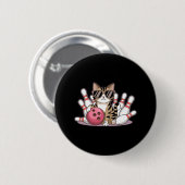 Lustige Katze spielt Bowling Coole Katze mit Sonne Button (Vorne & Hinten)