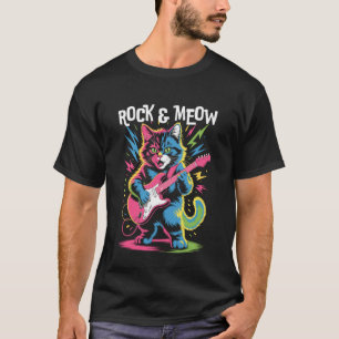 Lustige Katze spielt elektrische Gitarre Rock und  T-Shirt