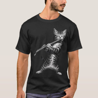 Lustige Katze Spielt Flöte Für Katzenliebhaber Kat T-Shirt